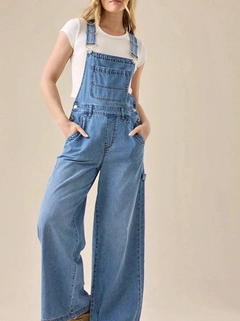 Altar'd State Denim Wide Leg Overalls in Blue Size Medium Like New